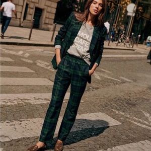 Sezane Navy Tartan Trouser